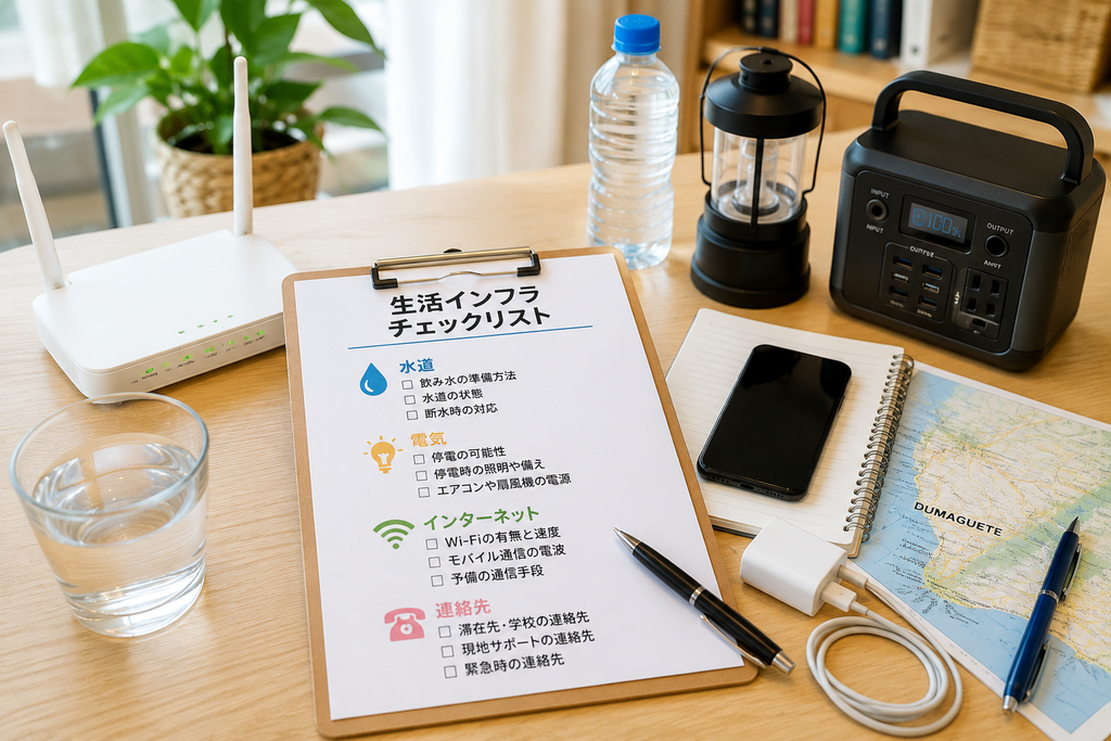 ドゥマゲッティ親子留学の生活インフラを確認するための水道・電気・インターネット・連絡先チェックリスト
