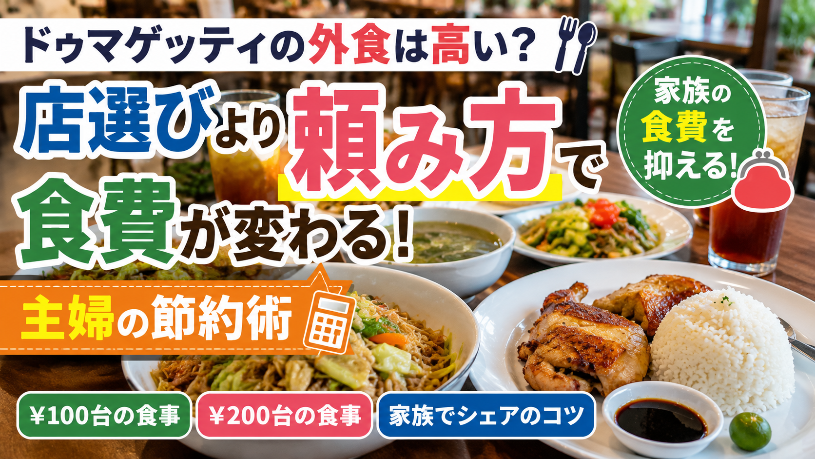 ドゥマゲッティで外食費を節約するための料理と食事の様子