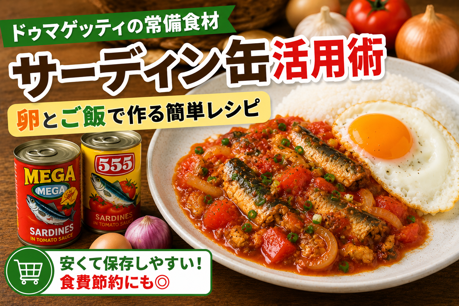 ドゥマゲッティで作るサーディン缶と卵の簡単料理。安くて保存しやすい食材を活用した家庭料理