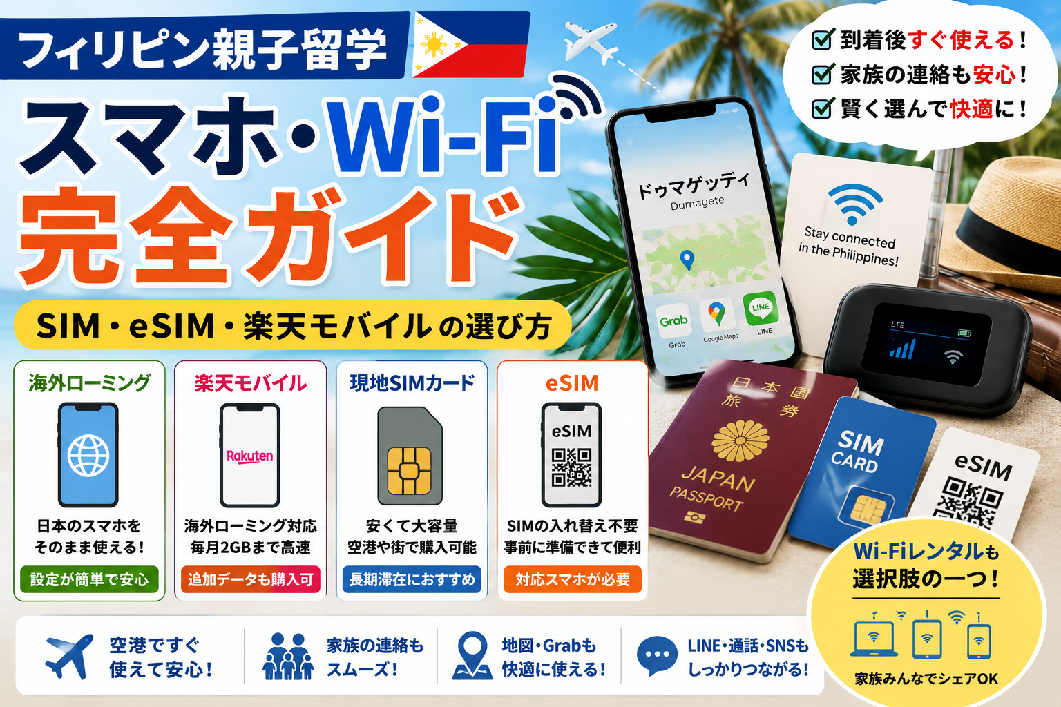 フィリピン親子留学でスマートフォンとWi-Fiを利用するイメージ画像