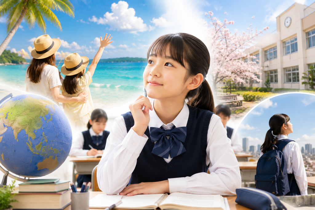 フィリピン親子留学から帰国した子どもが日本の学校生活に戻り、日本と海外の違いを感じながら新しい視点や学びを得ている様子