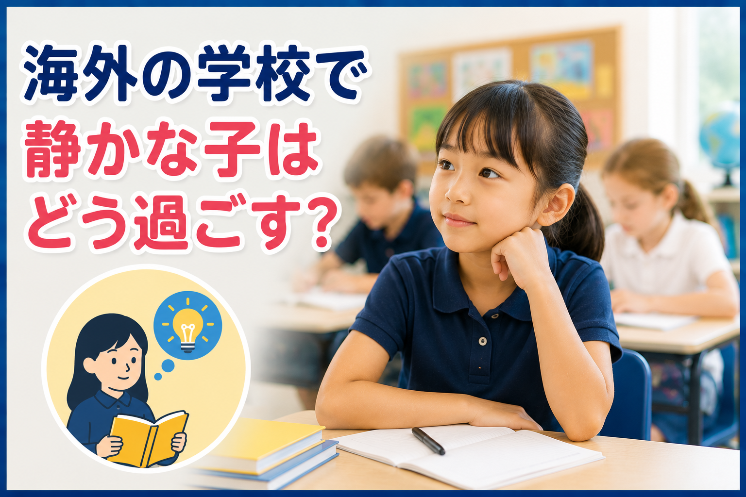 海外の学校で、静かな子どもが自分のペースで学んでいる様子