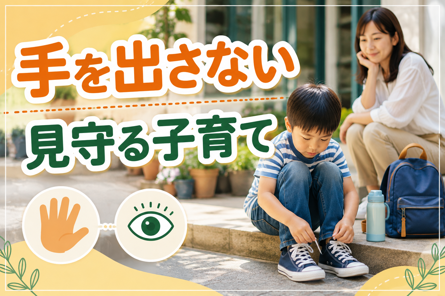海外生活の中で子どもが自分で靴を履き、親がそばで見守っている様子