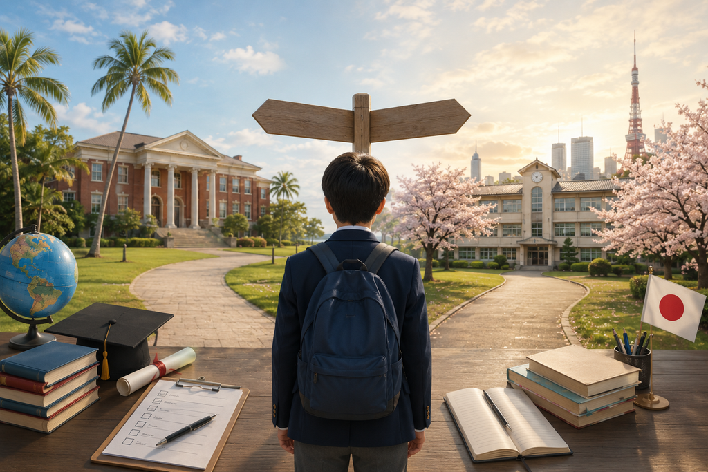 進学で悩む学生自身の心理を輪kれ道で表したイメージ画
